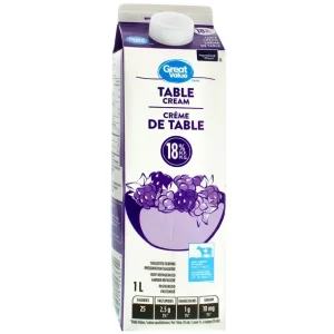 Great Value 18% M.F Table Cream, 1 L