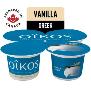 Oikos Greek Yogurt, Vanilla, Blended, 2% M.F., 4 x 100 g