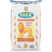 Sher White Whole Wheat Atta "Fiber wala" (20Lb)